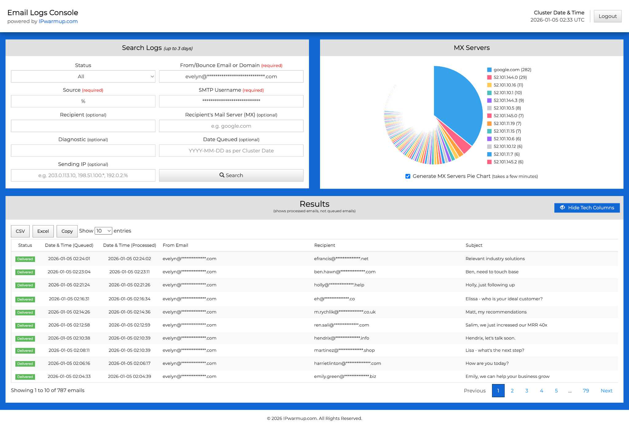 email logs console screenshot